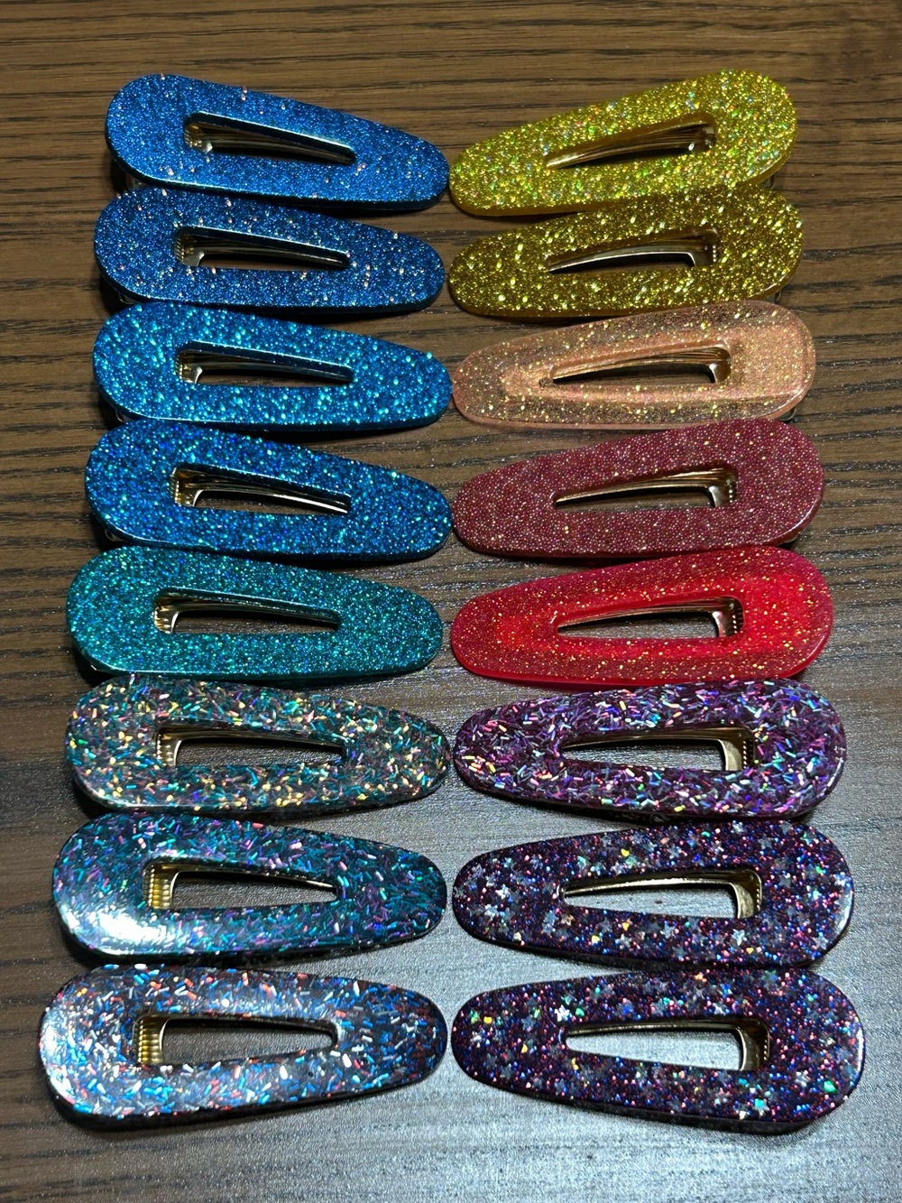 Resin Glitter Hair Clips- Set of 16